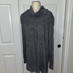 Chelsea & Theodore Charcoal Cowl Neck Fringe Sweater